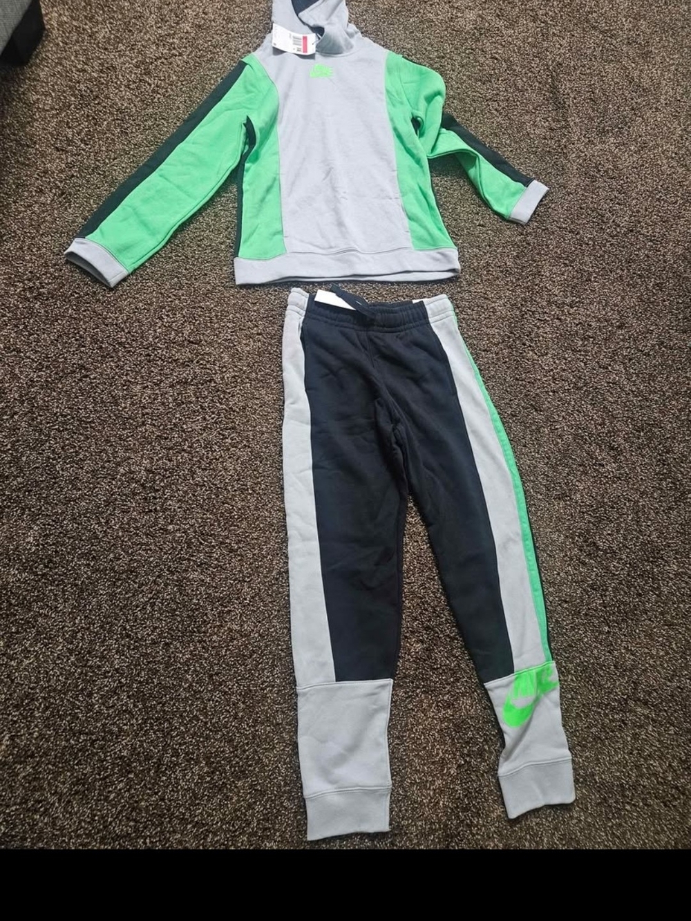 Nike Kids Two-Piece Hoodie & Joggers Set in Gray, Black, Green